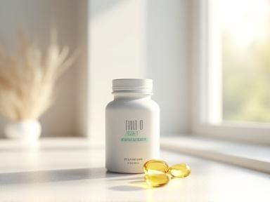 A bottle of high-quality omega-3 fish oil supplements, with soft natural light.